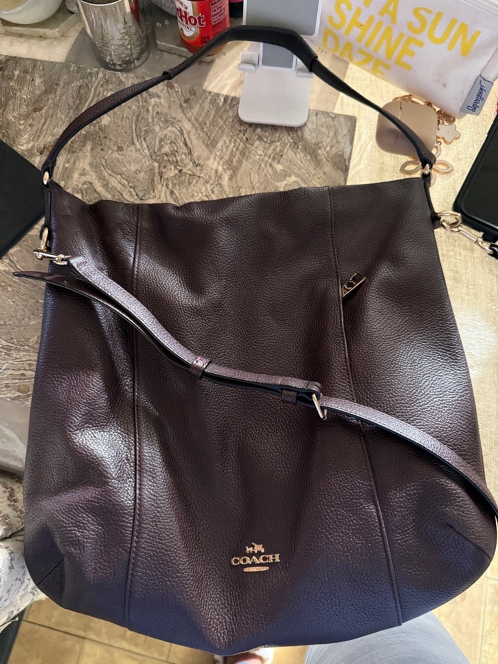 Coach Pebbled Leather Shoulder Bag in Dark Purple
